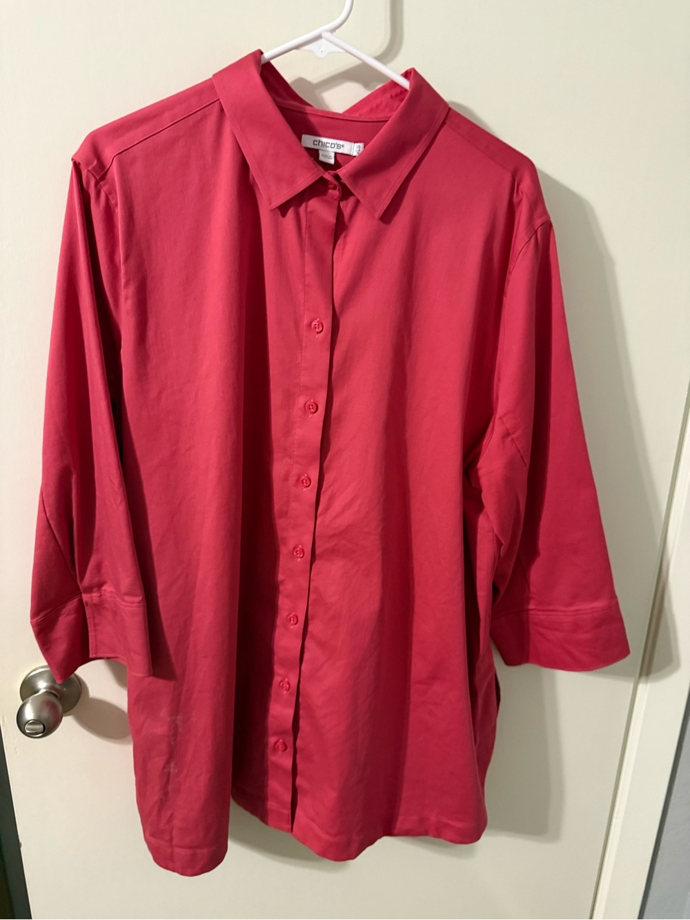 Chico's FOLKLORIC RED No Iron Classic Button Down Tunic